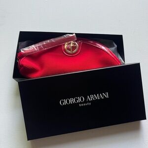 Giorgio Armani Red Oval Cloth Pouch Cosmetic Makeup Bag Toiletry Case